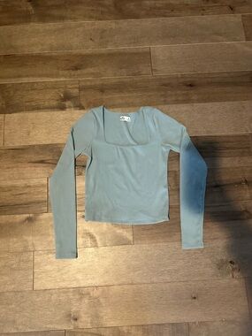 Hollister Light Blue Ribbed Scoopneck Long-Sleeve Top